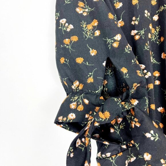 Nasty Gal Dress Women's 8 Black Orange Tea Floral Button Down Cinched Waist Mini - Picture 4 of 16